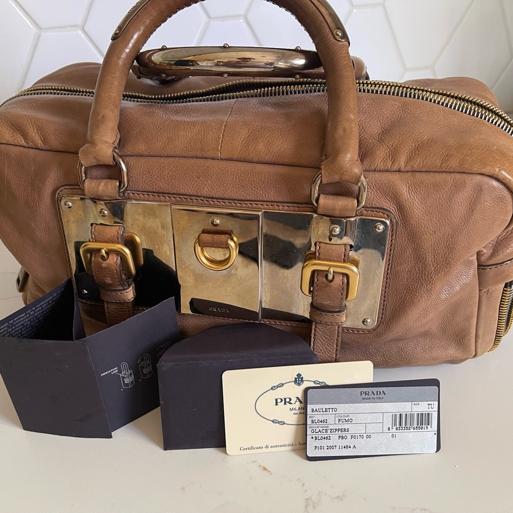 VINTAGE, Prada Glace Zippers handbag, EUC
